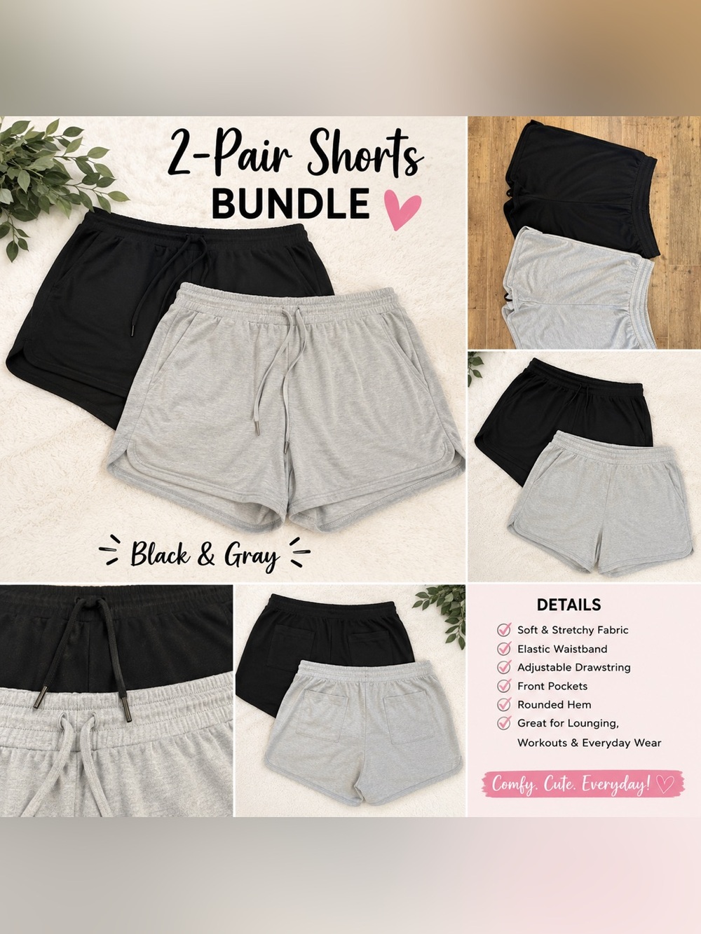 Danskin Women's Black & Gray Athletic Lounge Shorts - 2-Pack